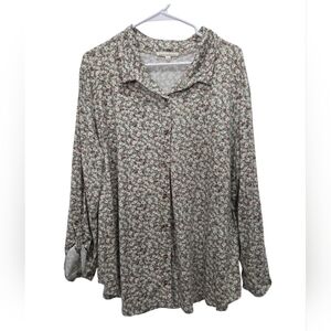 Above & Beyond Womans 3/4 Sleeve Floral Button Down, Size 3X